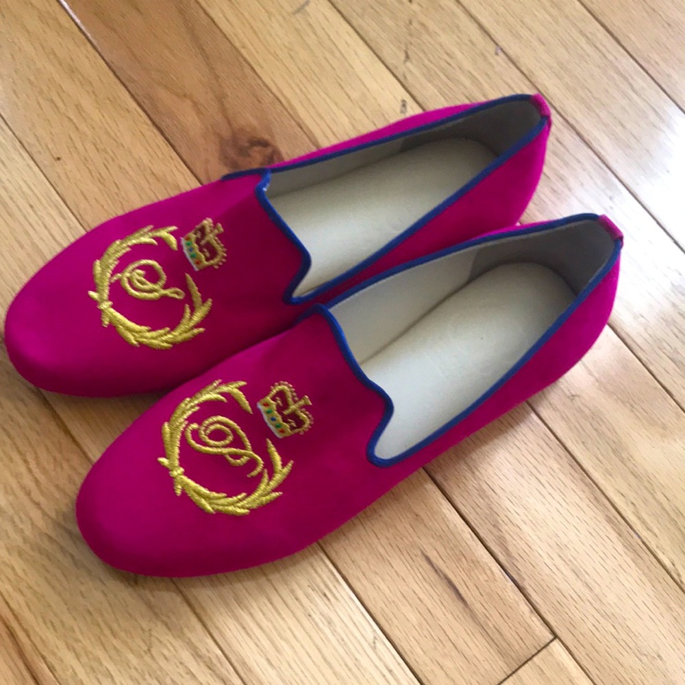 Pink Embroidered suede Slip-On Women's Loafers